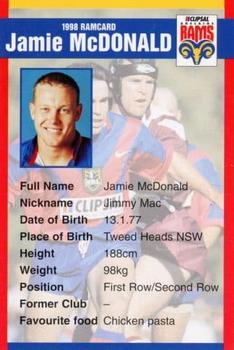 1998 Clipsal Adelaide Rams #NNO Jamie McDonald Front